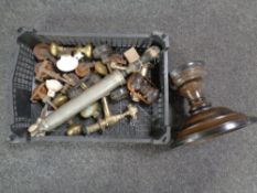 A box of Cormessol vintage sprayer, brass taps, 19th century brass handles,