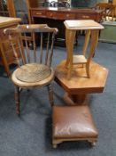A hexagonal Art Deco occasional table together with a two tier plant stand,