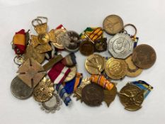 Two small boxes containing a quantity of commemorative medals etc.