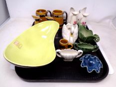 A tray of Wade china including a pair of tankards, vases etc.