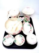 A tray containing nine pieces of Maling lustre including biscuit barrel,