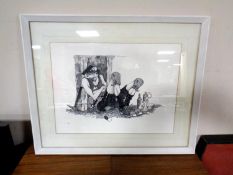 A 20th century Robert Olley print depicting a coal miner at rest.