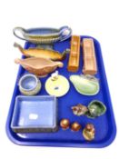 A tray containing Wade longship vases, Wade figures etc.