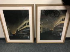 A contemporary colour chalk drawing depicting stadia, 56 cm x 82 cm,