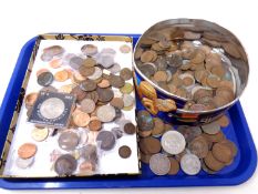 A tray of 18th century and later British coins, Churchill commemorative crown etc.