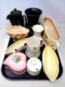 A tray containing Sylvac preserver pot, trinket box, shell vase, tankard etc.