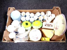 A box containing Wedgwood Summer Sky coffee china, cheese dish, Windsor bone china part tea set.