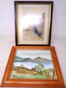 J Ridley : Fishing village in Northumberland, watercolour, framed,