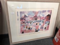 A continental colour print depicting abstract buildings,