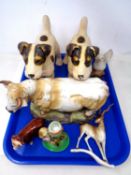 A tray containing Leonardo collection pottery figure of a bull and further animal ornaments.