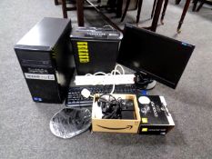 A PC system with Samsung Syncmaster 943SN monitor and an Amazon Basics paper shredder.