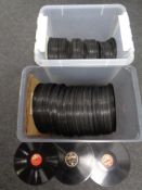 Two crates containing a large quantity of vinyl 78s on Decker, HMV and Colombia labels.