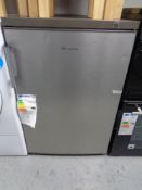 A Hisense underbench freezer (silver).