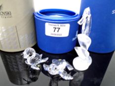 Three Swarovski crystal ornaments, seahorse, seal pup and sea lion pup.