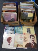 Two boxes containing a quantity of classical vinyl LPs including Chopin, Mahler, Rachmaninov etc.