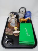 A tray containing assorted ceramics including John Beswick limited edition figure Mrs Honeyman no.