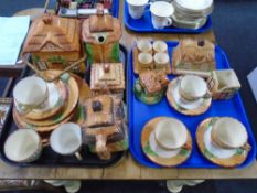 Two trays containing Westminster cottage ware tea china including teapots, tea ware,