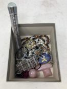 A small quantity of costume jewellery, Liberty pewter brooch, polished stones, expansion bracelet,