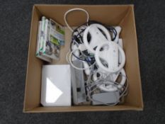 A Nintendo Wii with controllers, steering wheels, leads, games etc.