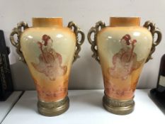 A pair of Japanese style papier mache vases, height 39 cm.