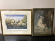 A chromolithographic print depicting a child under a tree, 44cm x 63cm,