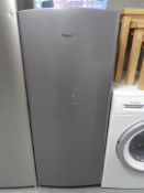 A Hisense upright fridge with ice box (silver).