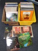 Two boxes containing classical vinyl LPs including Bach, Mozart, Brahms etc.