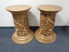 A pair of cylindrical gilt classical style pedestals (height 75cm)