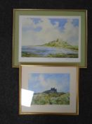 A G Hutchinson watercolour - Bamburgh castle in frame,