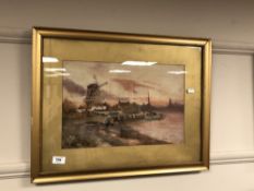 20th century school : figures by a harbour, watercolour,