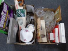 Two boxes of traditional place mats, glass ware,
