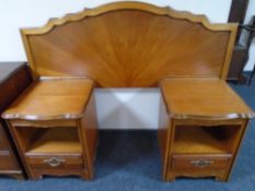 A pair of contemporary bedside stands with fitted drawers and matching headboard.
