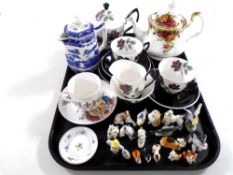 A tray containing assorted ceramics including Royal Albert tea for two,