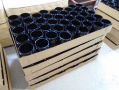 Five boxes containing a large quantity of plastic storage jars with lids.