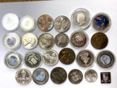 A collection of coins and commemorative Crowns, One dollar picture coins, ECU coins, 2006 £2 coin,