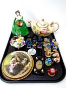 A tray containing Robertsons figures, Coalport Ladies of Fashion figure Helen,