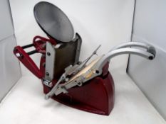 A vintage Adana printing press together with four boxes of printer's trays containing printer's