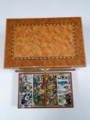 A contemporary jewellery box in a walnut finish with a lift out tray containing a large quantity of