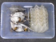 A set of seven chrome Art Deco wall lights with clamshell shades.