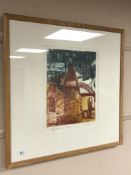 A contemporary print : Dog leap stairs, indistinctly signed in pencil, (66cm by 66cm).