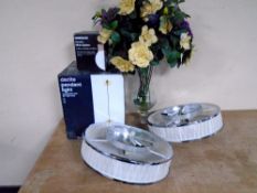 A glass vase containing artificial flowers together with a Dacite pendant light (boxed),