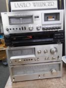 Four HiFi separates including JVC stereo cassette deck,