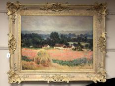 An Artagraph edition on canvas depicting farm buildings with trees beyond, 79cm by 59cm.