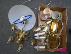 A box containing continental brass light fittings,