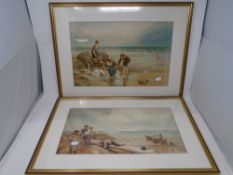 A colour print after Myles Birket Foster : figures playing on a beach, 45cm by 29cm,