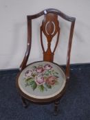 A 19th century beech wood bedroom chair with tapestry seat