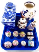 A tray of Masons Mandalay pattern vase with cover, further masons vase,