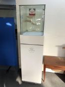 A jeweller's upright shop display case with keys.