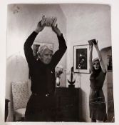 After Photographer Arnold Newman's vintage photo of poet Carl Sandburgh and Marilyn Monroe in