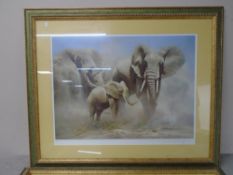 A signed limited edition print after D. V. Heerds : An elephant herd, no.
